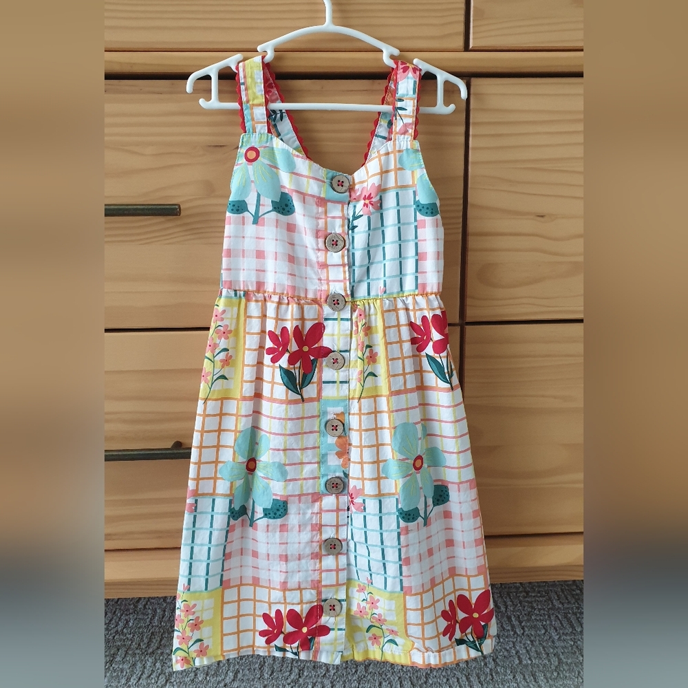 Summer Floral Girl Dress with Button Detail Size 5T